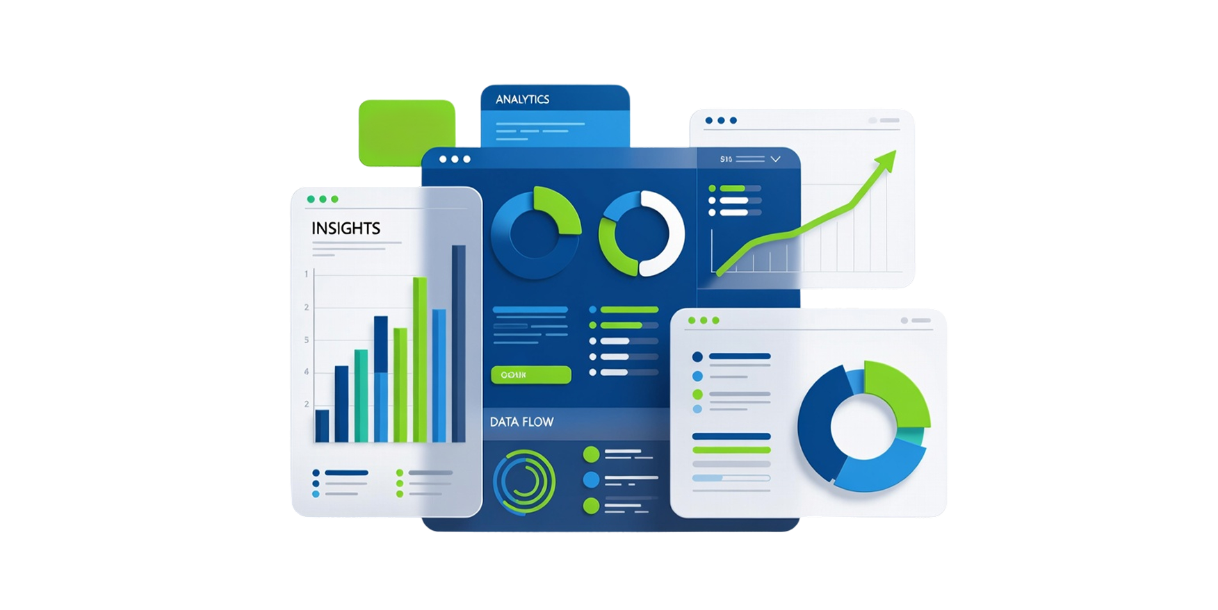 Visualization – analytics dashboard with charts and data flow